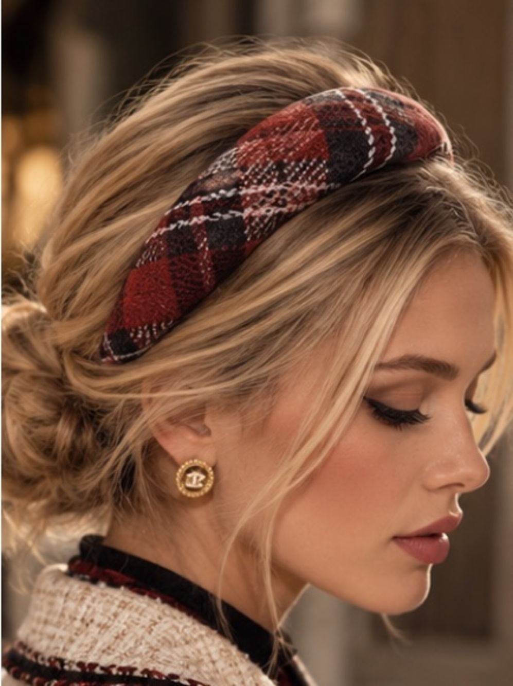 Zara Red Plaid Padded Headband